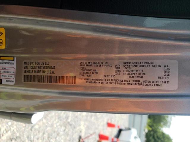 Photo 10 from auction – 2021 JEEP GLADIATOR with VIN 1C6JJTBG7ML526747