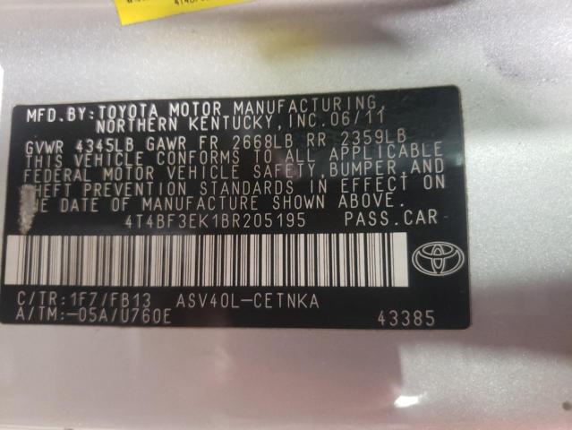 صورة رقم 10 من المزاد - 2011 TOYOTA CAMRY BASE مع VIN 4T4BF3EK1BR205195