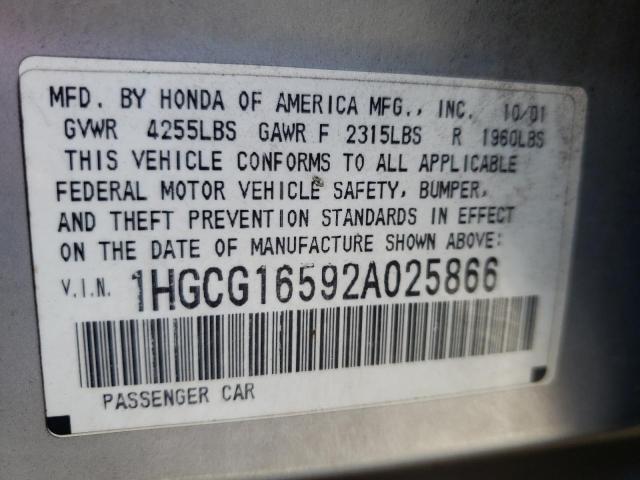 Photo 10 from auction – 2002 HONDA ACCORD EX with VIN 1HGCG16592A025866
