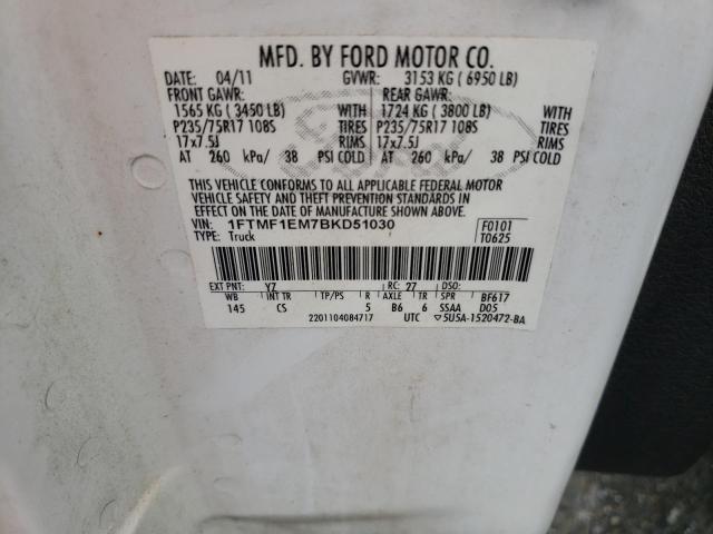 Photo 10 from auction – 2011 FORD F150 with VIN 1FTMF1EM7BKD51030