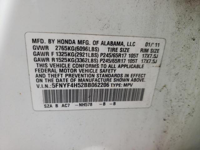 Photo 10 from auction – 2011 HONDA PILOT EXL with VIN 5FNYF4H52BB062206