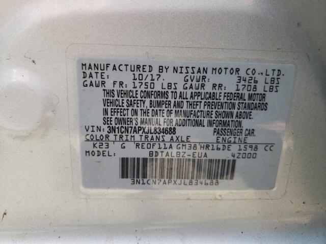 Photo 10 from auction – 2018 NISSAN VERSA S with VIN 3N1CN7APXJL834688