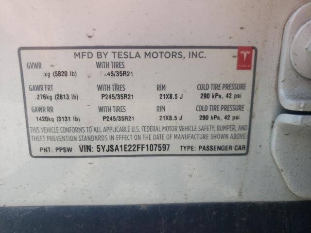 Photo 10 from auction – 2015 TESLA MODEL S with VIN 5YJSA1E22FF107597