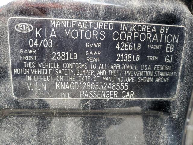 Photo 10 from auction – 2003 KIA OPTIMA LX with VIN KNAGD128035248555