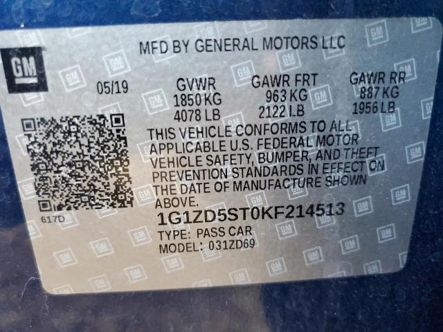 Photo 10 from auction – 2019 CHEVROLET MALIBU LT with VIN 1G1ZD5ST0KF214513