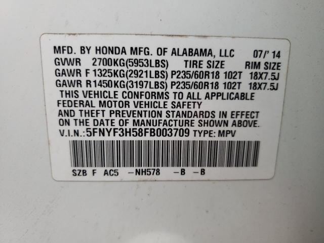 Photo 10 from auction – 2015 HONDA PILOT EXL with VIN 5FNYF3H58FB003709