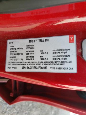 Photo 10 from auction – 2018 TESLA MODEL 3 with VIN 5YJ3E1EA2JF044932