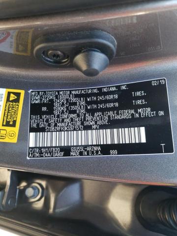 Photo 10 from auction – 2019 TOYOTA HIGHLANDER with VIN 5TDBZRFH3KS971512