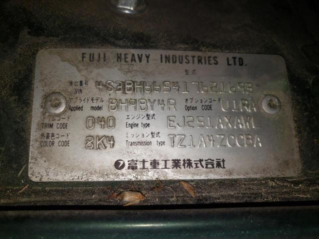 Photo 10 from auction – 2001 SUBARU OUTBACK with VIN 4S3BH665417621693