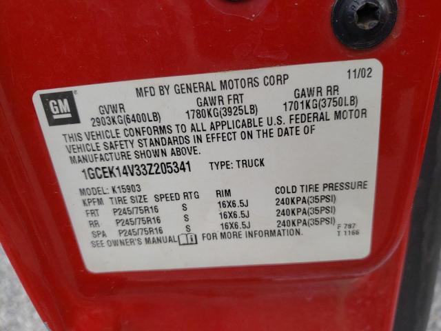 Photo 10 from auction – 2003 CHEVROLET SILVERADO with VIN 1GCEK14V33Z205341
