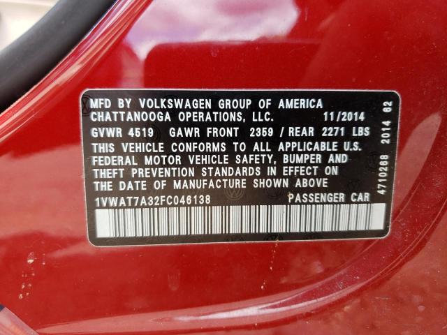 Photo 10 from auction – 2015 VOLKSWAGEN PASSAT S with VIN 1VWAT7A32FC046138