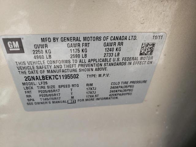 Photo 10 from auction – 2012 CHEVROLET EQUINOX LS with VIN 2GNALBEK7C1195502