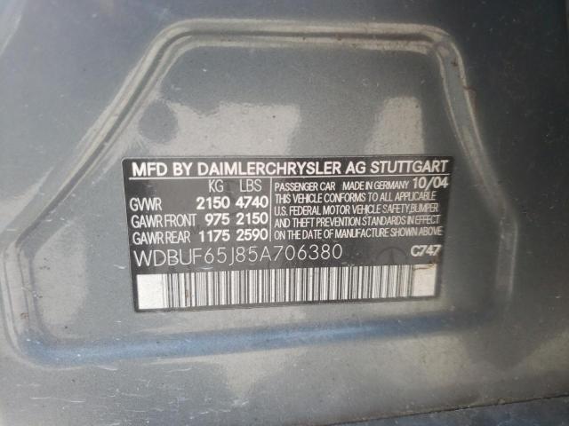 Photo 10 from auction – 2005 MERCEDES-BENZ E 320 with VIN WDBUF65J85A706380