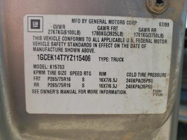 Photo 10 from auction – 2000 CHEVROLET 1500 with VIN 1GCEK14T7YZ115406