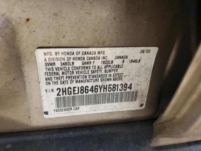 Photo 10 from auction – 2000 HONDA CIVIC EX with VIN 2HGEJ8646YH581394