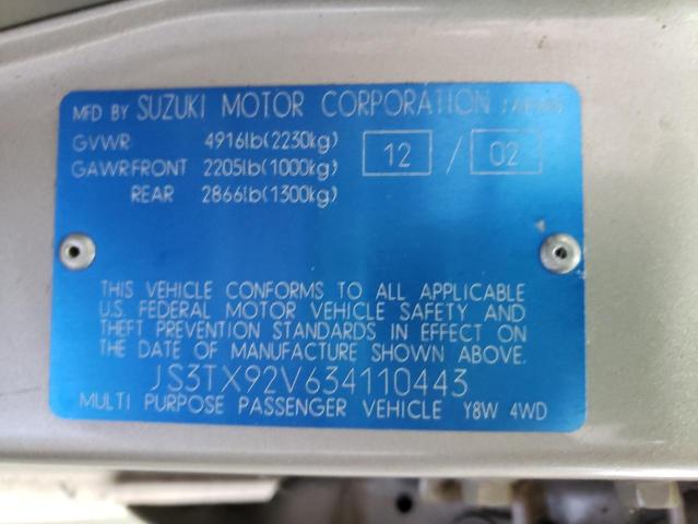 Photo 10 from auction – 2003 SUZUKI XL7 PLUS with VIN JS3TX92V634110443