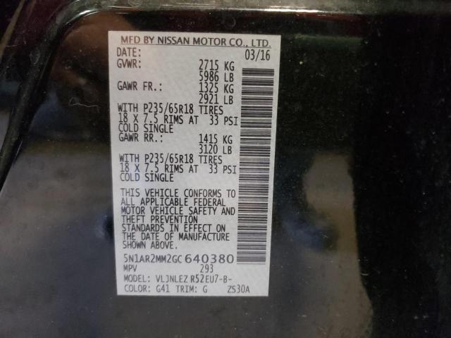 Photo 10 from auction – 2016 NISSAN PATHFINDER with VIN 5N1AR2MM2GC640380