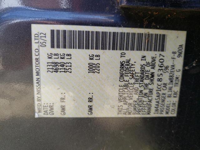 Photo 10 from auction – 2012 NISSAN MAXIMA S with VIN 1N4AA5AP1CC853607