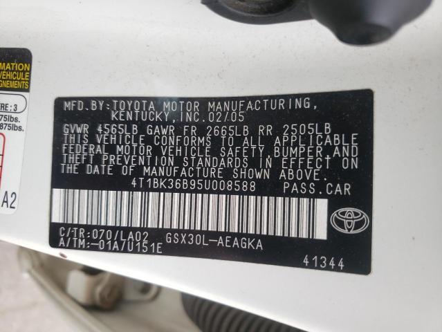 Photo 10 from auction – 2005 TOYOTA AVALON XL with VIN 4T1BK36B95U008588