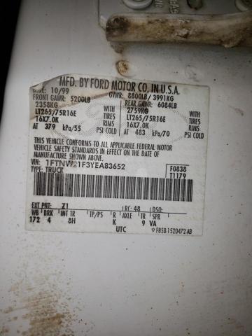 Photo 10 from auction – 2000 FORD F250 SUPER with VIN 1FTNW21F3YEA83652