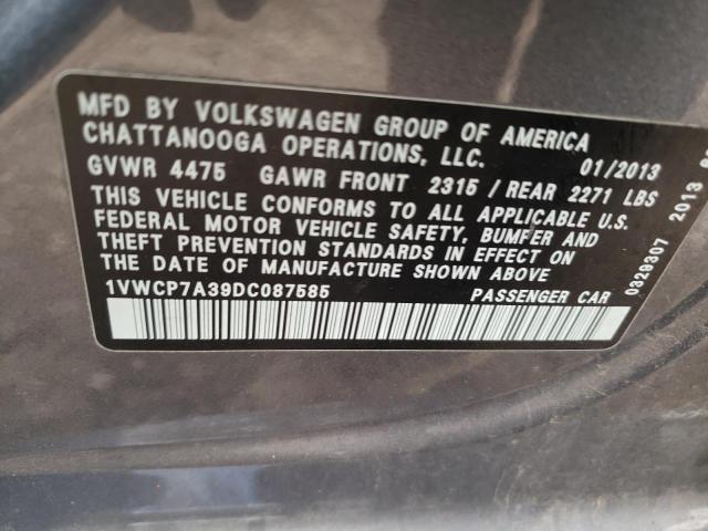 Photo 10 from auction – 2013 VOLKSWAGEN PASSAT SEL with VIN 1VWCP7A39DC087585