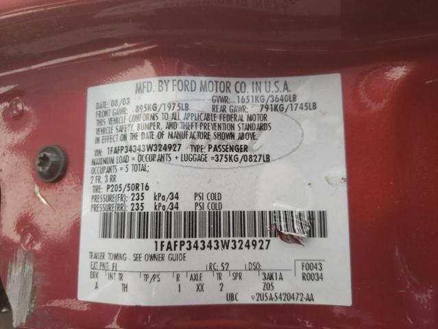 Photo 10 from auction – 2003 FORD FOCUS SE C with VIN 1FAFP34343W324927