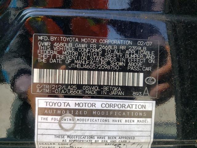 Photo 10 from auction – 2007 LEXUS ES 350 with VIN JTHBJ46G572098750