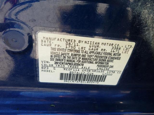 Photo 10 from auction – 2012 NISSAN VERSA S with VIN 3N1CN7AP8CL820470