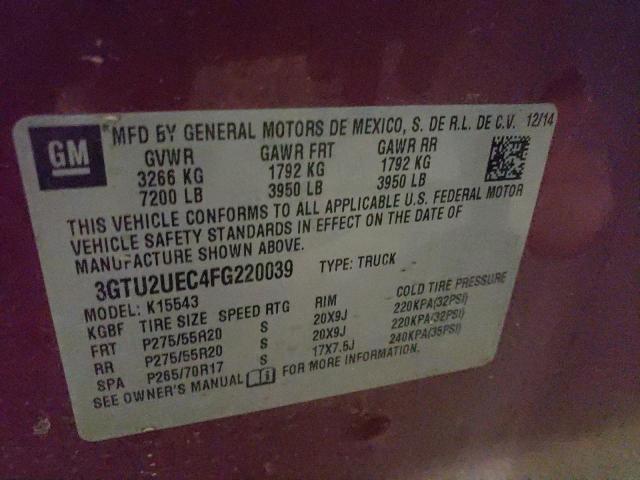 Photo 10 from auction – 2015 GMC SIERRA K15 with VIN 3GTU2UEC4FG220039