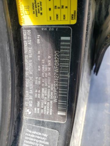 Photo 10 from auction – 2007 BMW X3 3.0SI with VIN WBXPC93427WF08220