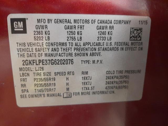 Photo 10 from auction – 2016 GMC TERRAIN SL with VIN 2GKFLPE37G6202076