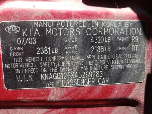 Photo 10 from auction – 2004 KIA OPTIMA LX with VIN KNAGD126X45269283