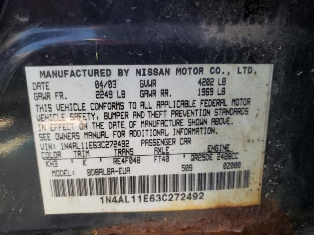 Photo 10 from auction – 2003 NISSAN ALTIMA BAS with VIN 1N4AL11E63C272492