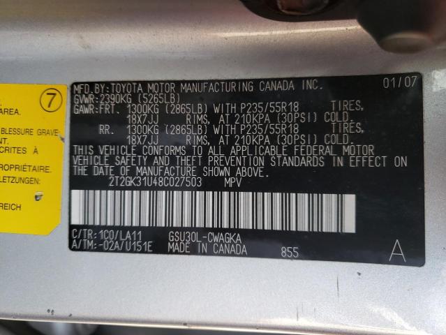 Photo 10 from auction – 2008 LEXUS RX 350 with VIN 2T2GK31U48C027503