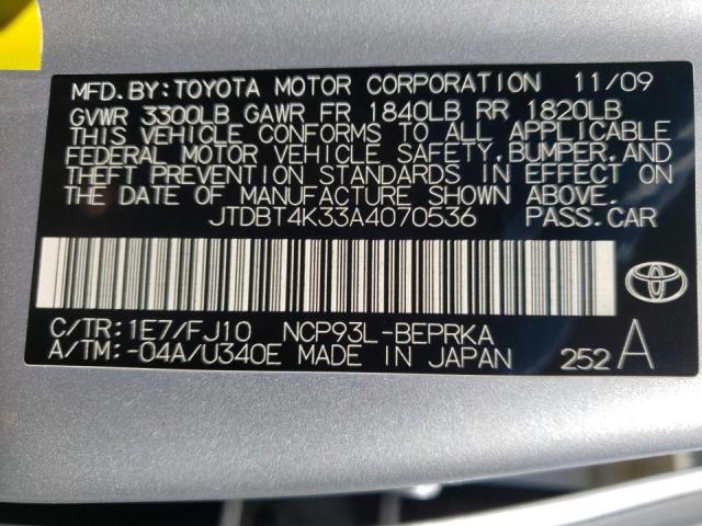 Photo 10 from auction – 2010 TOYOTA YARIS with VIN JTDBT4K33A4070536