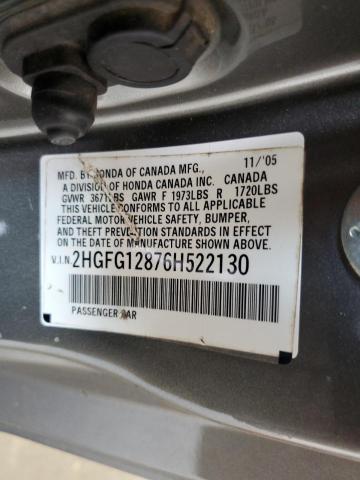 Photo 10 from auction – 2006 HONDA CIVIC EX with VIN 2HGFG12876H522130
