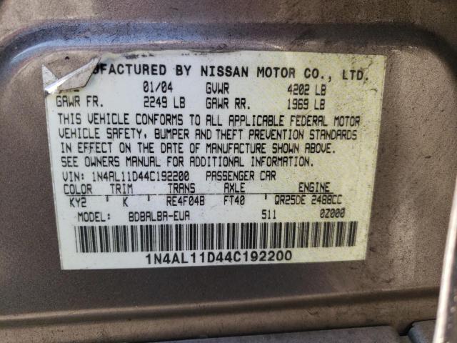 Photo 10 from auction – 2004 NISSAN ALTIMA BAS with VIN 1N4AL11D44C192200