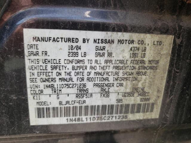 Photo 10 from auction – 2005 NISSAN ALTIMA SE with VIN 1N4BL11D75C271236
