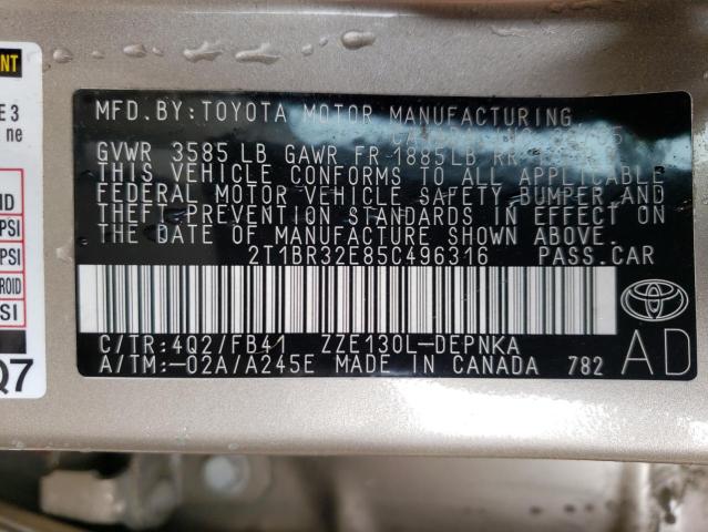 Photo 10 from auction – 2005 TOYOTA COROLLA CE with VIN 2T1BR32E85C496316