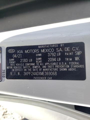 Photo 10 from auction – 2021 KIA FORTE FE with VIN 3KPF24ADXME369068