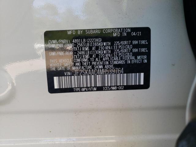 Photo 10 from auction – 2021 SUBARU FORESTER with VIN JF2SKAAC4MH539764
