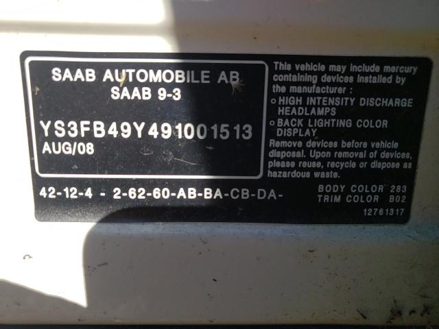 Photo 10 from auction – 2009 SAAB 9-3 2.0T with VIN YS3FB49Y491001513