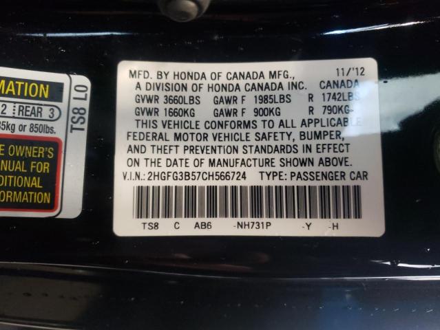 Photo 10 from auction – 2012 HONDA CIVIC LX with VIN 2HGFG3B57CH566724