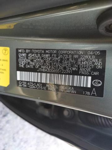 Photo 10 from auction – 2005 LEXUS ES with VIN JTHBA30G655122391