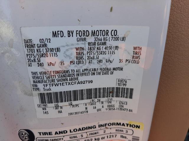 Photo 10 from auction – 2012 FORD F150 SUPER with VIN 1FTFW1ETXCFA92799
