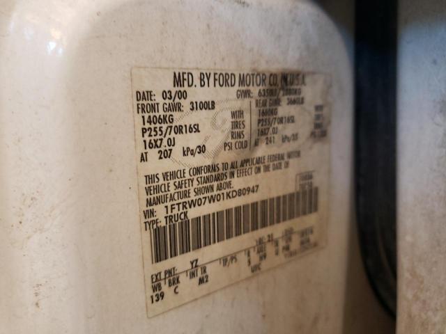 Photo 10 from auction – 2001 FORD F150 SUPER with VIN 1FTRW07W01KD80947
