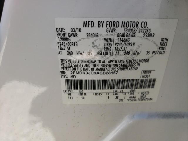 Photo 10 from auction – 2010 FORD EDGE SEL with VIN 2FMDK3JC0ABB28157