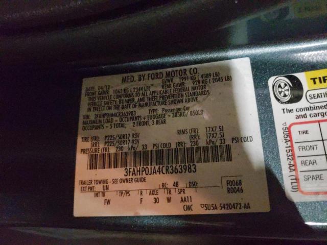 Photo 10 from auction – 2012 FORD FUSION SEL with VIN 3FAHP0JA4CR363983