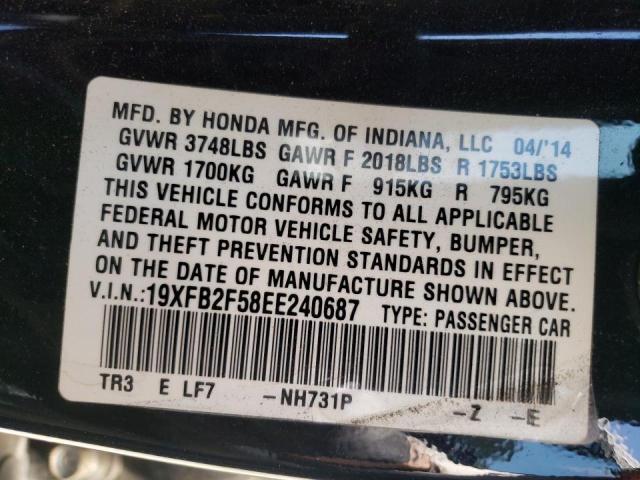 Photo 10 from auction – 2014 HONDA CIVIC LX with VIN 19XFB2F58EE240687