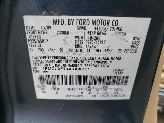 Photo 10 from auction – 2010 FORD ESCAPE LIM with VIN 1FMCU0E70AKA80151